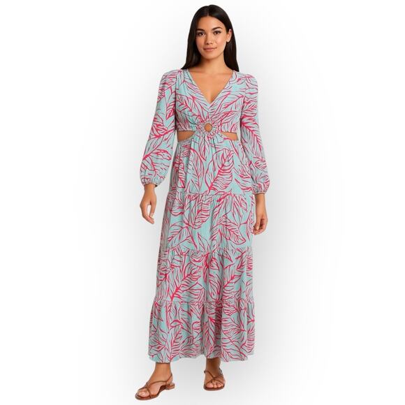 Jessica Simpson Dresses & Skirts - NWT Jessica Simpson Women’s Teal Blue and Pink Floral Chiffon Maxi Dress -Small